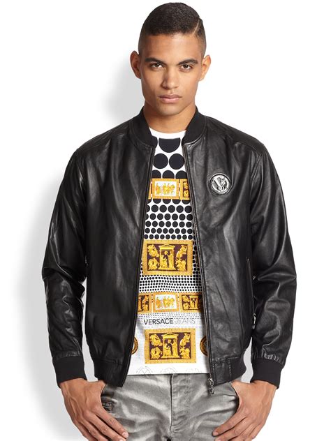 versace jeans leather jacket mens|Versace bomber jacket.